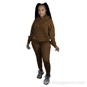 Lady Hooded Long Sleeve Casual Women Sweatsuit Set